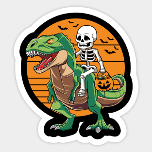 Skeleton Riding Dinosaur T Rex Halloween Costume Sticker